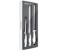 Arcos Set Corte Forjado 3 piezas - Acero Inoxidable Nitrum y Hoja mm. Cuchillo Cocina Profesional para Cocinar. 755 gr. Mango Ergonómico Polioximetileno POM. Serie Riviera Blanc. Color Blanco.