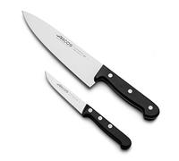Arcos Set Cuchillos 2 piezas - Acero Inoxidable Nitrum y Hoja mm. 363 gr. Cuchillo cocina profesional para cocinar. Mango ergonómico polioximetileno POM. Serie Universal. Color negro.