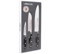 Arcos Set Cuchillos Forjados 3 piezas en Acero Inoxidable Nitrum y Hoja mm. 729 gr. Pequeño y ligero. Mango ergonómico Polioximetileno POM. Serie Riviera. Hoja delgada con filouave. Color negro.