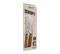 Arcos Utensilios Barbacoa - Cuchillo 200 mm y Tenedor 215 mm, Acero Inoxidable NITRUM, Mango Madera Ovengkol FSC, Set 2 Piezas, Embalaje Reciclado, Serie Nordika