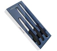 Arcos Set Jamonero 3 Piezas - Cuchillo Jamonero, Deshuesador, Chaira y Estuche - Acero Inoxidable NITRUM. Mango Ergonómico de Polipropileno Color Negro. Serie 2900