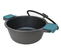 ARCOS Thera Olla Grande de Cocina de 24 Cm y 4 L. Cacerola Alta para Inducción, Gas y Vitrocerámica. Olla de Aluminio Fundido con Tapa de Cristal y Mango Extraíble. Apta Lavavajillas. Color Negro Azul