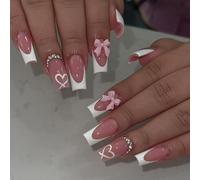 Arcos únicos Corbata Prensa En Uñas Uñas Falsas Cobertura Completa Brillante Cuadrado Acrílico Falso Nails
