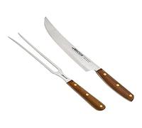 Arcos Utensilios Barbacoa - Cuchillo 200 mm y Tenedor 215 mm, Acero Inoxidable NITRUM, Mango Madera Ovengkol FSC, Set 2 Piezas, Embalaje Reciclado, Serie Nordika