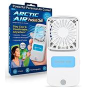 Arctic Air Ventilador portátil, mini ventilador de mano de bolsillo, enfriador de aire personal recargable con tecnología Hydro-Chill, 3 velocidades y soporte integrado, inalámbrico para viajes, uso