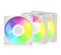 ARCTIC BioniX P14 A-RGB blanco, pack de 3, PWM 140 mm, Daisy Chain | Alta presión estática, 400-2500 rpm, 16 LED A-RGB, panel lateral translúcido, conexión sin cables
