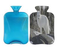 Arctic Fox - Botella de agua caliente blanca con cubierta esponjosa de 2 litros, botella de zorro de gran capacidad, bolsa de agua para noches acogedoras, alivio del dolor, espalda, cuello y hombros