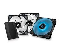 ARCTIC P12 PWM PST RGB (3 Piezas, Incl. Controller) - Ventilador PC 120mm, Fan 120mm, Ventilador de Caja con presión estática optimizada, Semipasivo: 200-2000 RPM, LED RGB de 12V y 4 Pines - Negro