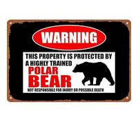 Arctic Polar Bear Caution Metal Sign Winter Cabin Wall Hanging 12x8 Inch | Frosty polar bear caution sign brings north pole charm to bedroom office or lodge