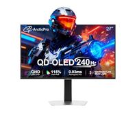 ArcticPro Monitor para juegos QD-OLED de 27 pulgadas, 240 Hz, 0.03 ms (GtG), QHD 2560 x 1440p, 145% sRGB, rotación vertical/horizontal ajustable, cuidado de los ojos, HDMI*2, DP*2, altavoces*2