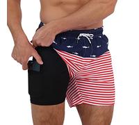 Arcweg Calzones Cortos de natación para Hombre con Forro de compresión, bañadores para Hombre, bañadores Cortos 2 en 1 con Forro y Bolsillos con Cremallera, Secado rápido, Surf, de Playa elásticos