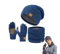 Ardenknit Winter Set, 3 Piece Set Windproof Knit Hat, Scarf and Gloves, Warm Stretchy for Cold Weather (Blue)