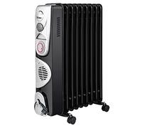 Ardes AR4R09BTTE Aceite 9TT Radiador de Aceite Eléctrico 9 Elementos Calentadores, Temporizador, 3 Potencias, Ventilación Turbo, con Ruedas, 2500 W Negro y Plata