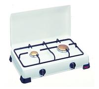 Ardes AR9S02PG Hornillo Zeus esmaltado a gas GPL 2 fuegos con tapa y rejilla de plato esmaltado, patas de apoyo blanco