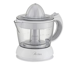 ARDES ARSPRE02 TANGO Exprimidor Eléctrico de a Presión 0,75l Exprimidor con Selector de Pulpa de Zumo y Recipiente Transparente, 2 Conos Exprimidores, Adecuado para Exprimir Naranjas y Granadas