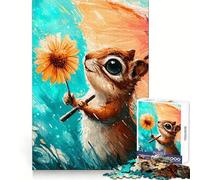 Ardilla con Flor y Paraguas bajo la Lluvia Rompecabezas de 1000 Piezas para Adolescentes Juguete Que desafía la Mente Diversión compartida Diseño nítido Sorpresa cálida 38x52cm