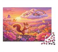Ardilla de Dibujo Animado Puzzle de 1000 Piezas para Adultos Campo de Flores Colorido Estilo Cuento Juego de Puzzle 1000 Piezas Relajación Hogar 70x50cm/1000pcs
