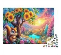 Ardilla de Girasol Rompecabezas de Papel Grueso Ardilla en Campo de Girasoles al Amanecer, Regalo de Amigo Invisible Relajante para Mayores 38x26cm/1000 Piezas