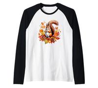 Ardilla de otoño Woodland Pet Fall Leaf Bellotas Acción de Gracias Camiseta Manga Raglan