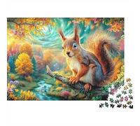 Ardilla en Rama en bosques Coloridos Puzzle De 1000 Piezas Adorable Ardilla Cartón Reciclado Premium, Regalo para Todas Las Edades 70x50cm/1000pcs