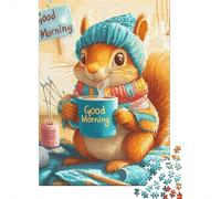 Ardilla Ilustrada Puzzle de 1000 Piezas Papel para Adultos Mañana Acogedora Puzzle para Toda la Familia Relajante Decorativo Regalo 52x38cm/1000pcs