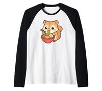 Ardilla Linda Comiendo Ramen Kawaii Foodie Art Camiseta Manga Raglan
