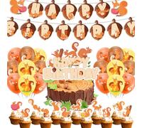 Ardilla Party Decoraciones Ardilla Cumpleaños Party Suministros Incluye Ardilla Cumpleaños Banner Pastel Topper Cupcake Toppers Globos para Woodland Animals Party Zoo Animals Party