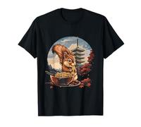 Ardilla Ramen Torre Pagoda Anime Kawaii Hojas de Otoño Camiseta