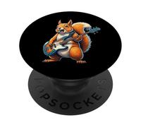 Ardilla tocando guitarra rock para niños, hombres, mujeres y niños PopSockets PopGrip Adhesivo