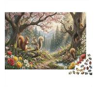 ArdillaRompecabezas Clásico 1000 Piezas Cartón Reciclado Flor de Cerezo Bosque Relajación Mental, Tiempo Libre, Regalo De Cumpleaños para Amantes De Puzzles 38x26cm/1000pcs