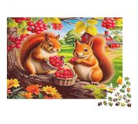 Ardillas con Bayas Puzzle de 1000 Piezas para Adultos Familia Dos Ardillas Rojas Lindas Escena de Granja Otoñal 38x26cm
