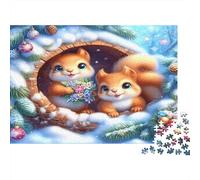 Ardillas de Invierno Puzzle de 1000 Piezas Papel Adulto Tronco Nevado Puzzle para Adultos Puzzle para Toda la Familia Relajación 70x50cm/1000pcs