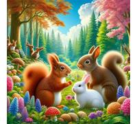 Ardillas de la arboleda Conejos Puzzle de 500 Piezas,45x45 cm Rompecabezas DIY,Entretenimiento Creativo,Rompecabezas para Adultos,Juego de Habilidad para Toda la Familia