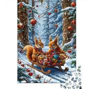 Ardillas del Bosque Escena Invernal Puzzle de 1000 Piezas Papel Puzzle para Adultos Puzzle para Toda la Familia Bosque nevado Relajante decoración hogar 38x26cm/1000pcs