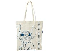 ARDITEX - Bolsa Tote de Algodón 37x41cm - Stitch Azul con Repetición Vertical del Nombre - Ecológica y Reutilizable - Licencia Oficial Disney