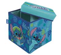 ARDITEX - Cubo plegable con tapa acolchada de Stitch - Licencia Oficial Disney - 30x30x30 cm - Contenedor y taburete infantil con diseño azul y tapa blanda