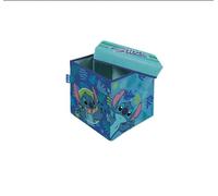 ARDITEX - Cubo plegable con tapa acolchada de Stitch - Licencia Oficial Disney - 30x30x30 cm - Contenedor y taburete infantil con diseño azul y tapa blanda