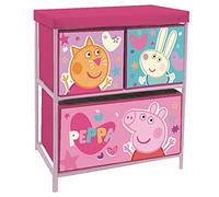 ARDITEX - Estantería Infantil con 3 cubetas Textiles de Peppa Pig - Estructura de Metal y cubetas de poliéster - 53x30x60 cm - Rosa