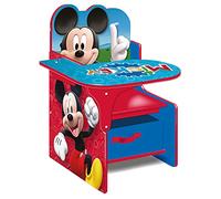 ARDITEX Silla Pupitre Infantil de Mickey Mouse con Cesta de Almacenaje, Silla con Mesa Lateral de Madera y Contenedor Textil con Asa para Guardar Cosas, 52 x 60 x 50 cm, Multicolor