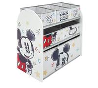 ARDITEX - Organizador de Madera con 6 cestos Textiles de Almacenamiento de Mickey Mouse de Disney - 62x30x60cm - Color Blanco Multicolor Guardar Juguetes en un Dormitorio Infantil