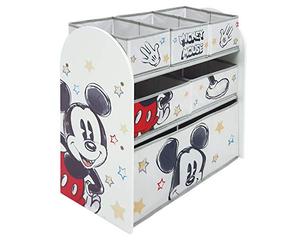 ARDITEX - Organizador de Madera con 6 cestos Textiles de Almacenamiento de Mickey Mouse de Disney - 62x30x60cm - Color Blanco Multicolor Guardar Juguetes en un Dormitorio Infantil