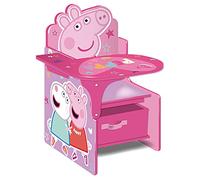ARDITEX Silla Pupitre Infantil de Peppa Pig con Cesta de Almacenaje, Silla con Mesa Lateral de Madera y Contenedor Textil con Asa para Guardar Cosas, 52 x 60 x 50 cm, Rosa