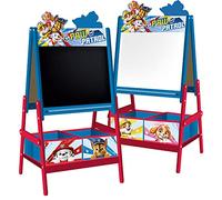 ARDITEX Pizarra Infantil Doble con Almacenaje La Patrulla Canina - Pizarra Negra para Tiza, Lámina Blanca para Rotulador Fácil Borrado y 2 Cestos Textiles para Juguetes, 54 x 45 x 117 cm Azul y Rojo