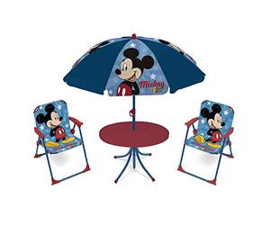 ARDITEX Set de Mesa Infantil, 2 Sillas y Sombrilla Mickey Mouse, Azul y Rojo