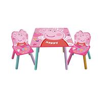 ARDITEX - Set de Mesa y 2 sillas de Madera para niños Licencia Oficial Peppa Pig - Mesa 50x50x44 cm/Silla 26,5x26,5x50 cm - Rosa con arcoíris - Ideal para Jugar, Pintar y Hacer Manualidades