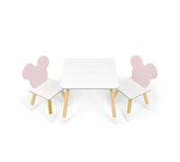 ARDITEX - Set de Mesa y 2 Sillas Infantiles de Madera - 50x50x44 cm y 26,5x26,5x50 cm - Ideal para Jugar, Pintar y Hacer Manualidades - Licencia Oficial Minnie Mouse