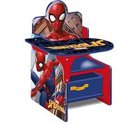 ARDITEX Silla Pupitre Infantil de Spiderman con Cesta de Almacenaje, Silla con Mesa Lateral de Madera y Contenedor Textil con Asa para Guardar Cosas, 52 x 60 x 50 cm, Azul y Rojo