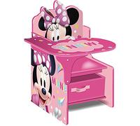 ARDITEX Silla Pupitre Infantil de Minnie Mouse con Cesta de Almacenaje, Silla con Mesa Lateral de Madera y Contenedor Textil con Asa para Guardar Cosas, 52 x 60 x 50 cm, Rosa