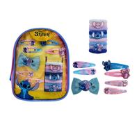 ARDITEX, Stitch, Accesorios de Belleza para Niñas, Set de Adorno para el Pelo Niñas, Regalo Stitch Niña, Cumpleaños, 16 Pz, 1 Clip con Lazo, 4 Clips Iimpresos, 2 Clips decorados, 9 Gomas y Bolsa