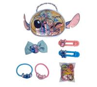 ARDITEX, Stitch, Accesorios de Belleza para Niñas, Set de Adorno para el Pelo Niñas, Regalo Stitch Niña, Cumpleaños, 14 Piezas,1 Clip con Lazo, 2 Gomas, 2 Clips, 8 Gomas, 50 Mini Elasticos Bolsita